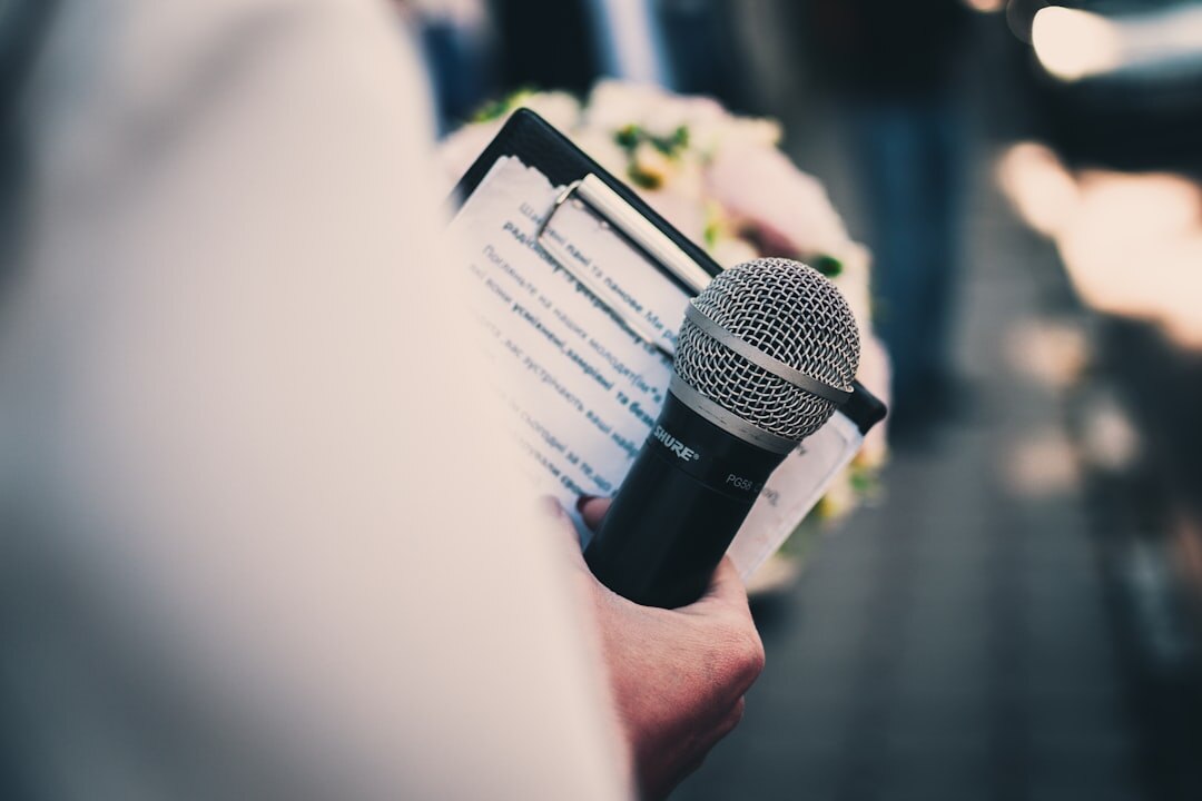 Field reporter with microphone